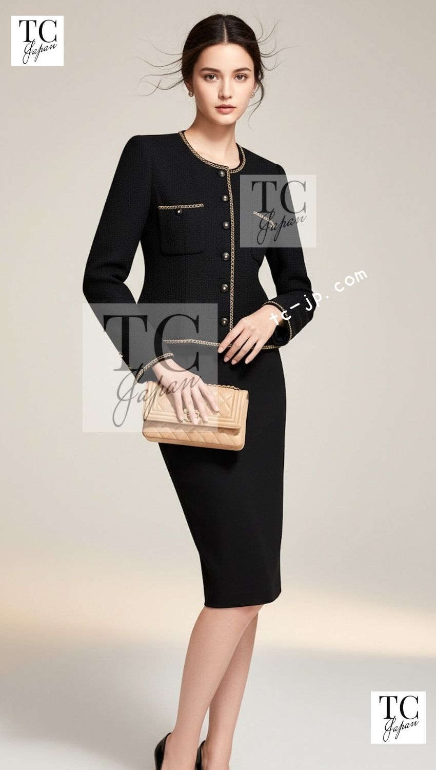 CHANEL 95A Vintage Black Gold Chain Trim Tweed Jacket 38 シャネル ヴィンテージ ブラック ゴールドチェーン トリミング ツイード ジャケット 即発