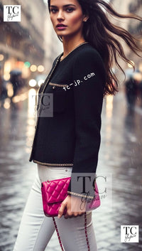 CHANEL 95A Vintage Black Gold Chain Trim Tweed Jacket 38 シャネル ヴィンテージ ブラック ゴールドチェーン トリミング ツイード ジャケット 即発