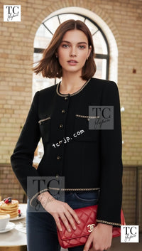 CHANEL 95A Vintage Black Gold Chain Trim Tweed Jacket 38 シャネル ヴィンテージ ブラック ゴールドチェーン トリミング ツイード ジャケット 即発
