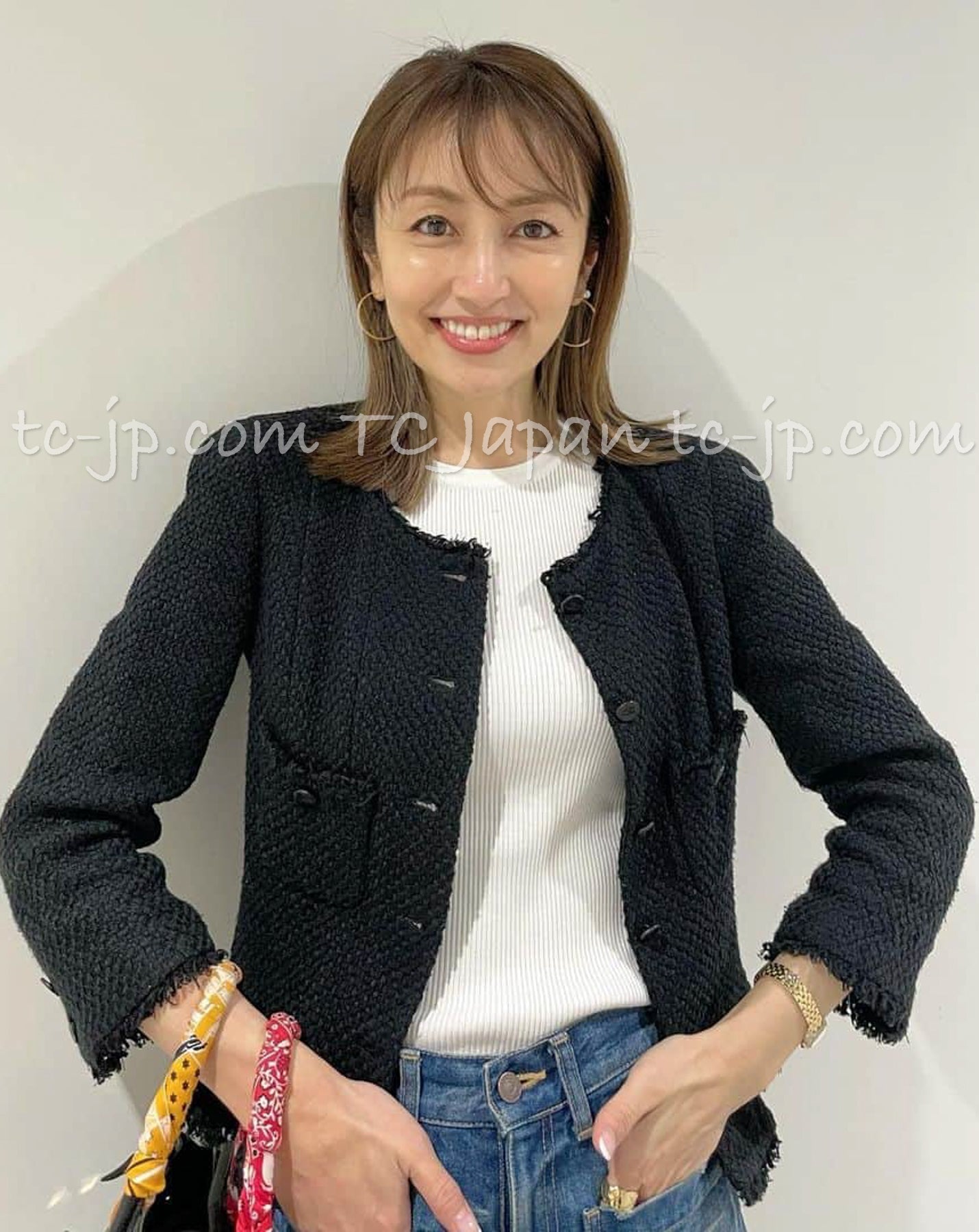 シャネル ジャケット スーツ CHANEL ブラック シルク コットン ノー