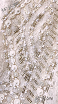 CHANEL 03S Ivory Neutral Lace Sequins Beads Cardigan Jacket 36 38 シャネル アイボリー ヌード レース スパンコール ビーズ カーディガン ジャケット 即発