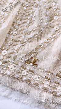 CHANEL 03S Ivory Neutral Lace Sequins Beads Cardigan Jacket 36 38 シャネル アイボリー ヌード レース スパンコール ビーズ カーディガン ジャケット 即発