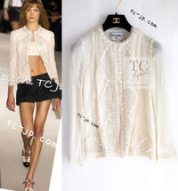 CHANEL 03S Ivory Neutral Lace Sequins Beads Cardigan Jacket 36 38 シャネル アイボリー ヌード レース スパンコール ビーズ カーディガン ジャケット 即発