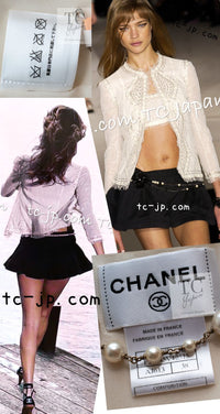 CHANEL 03S Ivory Neutral Lace Sequins Beads Cardigan Jacket 36 38 シャネル アイボリー ヌード レース スパンコール ビーズ カーディガン ジャケット 即発