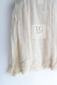 CHANEL 03S Ivory Neutral Lace Sequins Beads Cardigan Jacket 36 38 シャネル アイボリー ヌード レース スパンコール ビーズ カーディガン ジャケット 即発