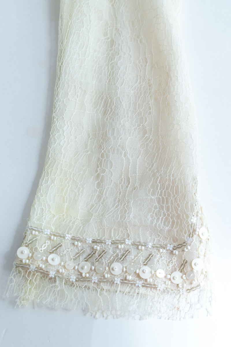 CHANEL 03S Ivory Neutral Lace Sequins Beads Cardigan Jacket 36 38 シャネル アイボリー ヌード レース スパンコール ビーズ カーディガン ジャケット 即発