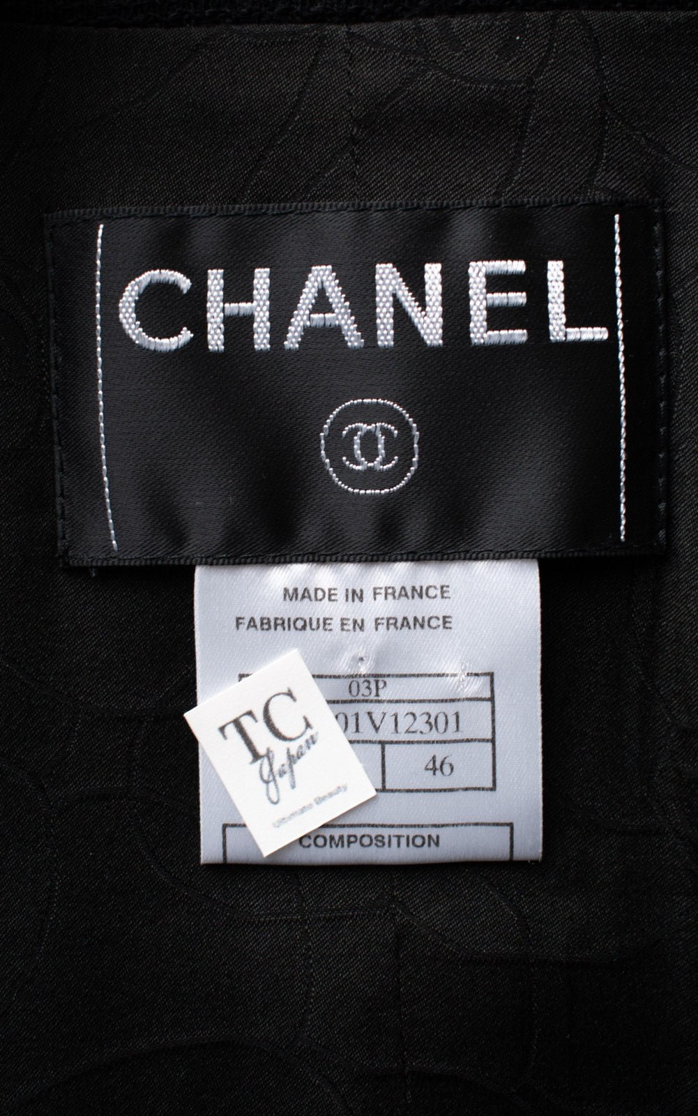 CHANEL 03S Black Silver White Trim Wool Silk Blazer Jacket 34 46 シャネル ブラック シルバー ホワイト トリム ウール シルク ブレザー ジャケット 即発