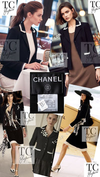 CHANEL 03S Black Silver White Trim Wool Silk Blazer Jacket 34 46 シャネル ブラック シルバー ホワイト トリム ウール シルク ブレザー ジャケット 即発