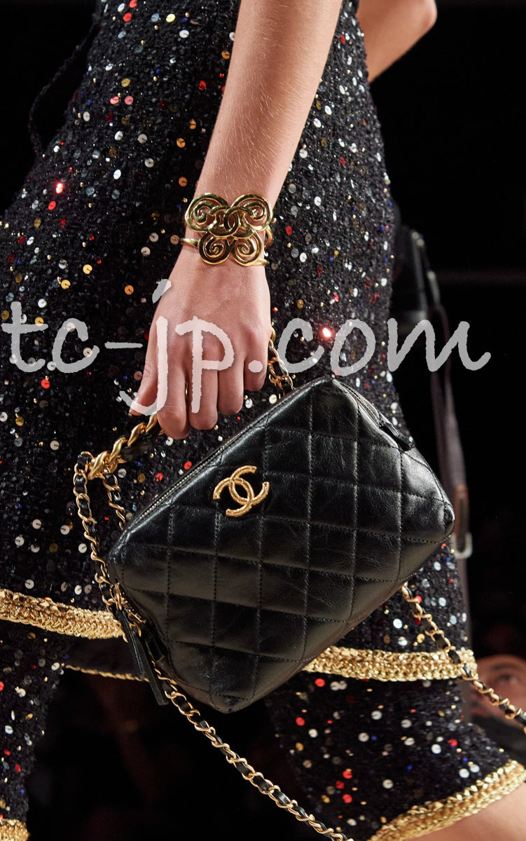 CHANEL 22S Black Sequined Gold Trim Tweed Jacket 36 38 シャネル ブラック スパンコール ゴールド トリム ジャケット 即発