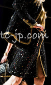 CHANEL 22S Black Sequined Gold Trim Tweed Jacket 36 38 シャネル ブラック スパンコール ゴールド トリム ジャケット 即発