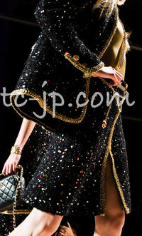 CHANEL 22S Black Sequined Gold Trim Tweed Jacket 36 38 シャネル ブラック スパンコール ゴールド トリム ジャケット 即発