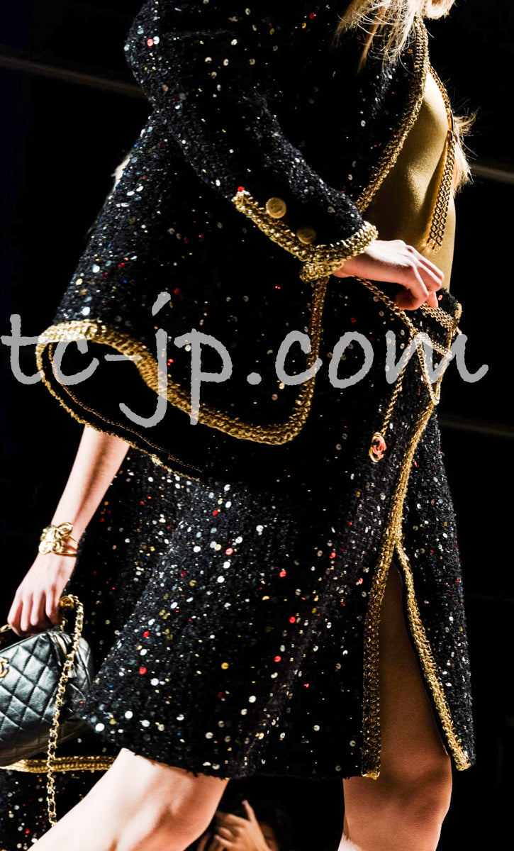 CHANEL 22S Black Sequined Gold Trim Tweed Jacket 36 38 シャネル ブラック スパンコール ゴールド トリム ジャケット 即発