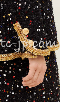 CHANEL 22S Black Sequined Gold Trim Tweed Jacket 36 38 シャネル ブラック スパンコール ゴールド トリム ジャケット 即発