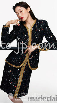 CHANEL 22S Black Sequined Gold Trim Tweed Jacket 36 38 シャネル ブラック スパンコール ゴールド トリム ジャケット 即発
