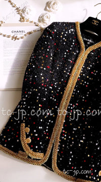 CHANEL 22S Black Sequined Gold Trim Tweed Jacket 36 38 シャネル ブラック スパンコール ゴールド トリム ジャケット 即発