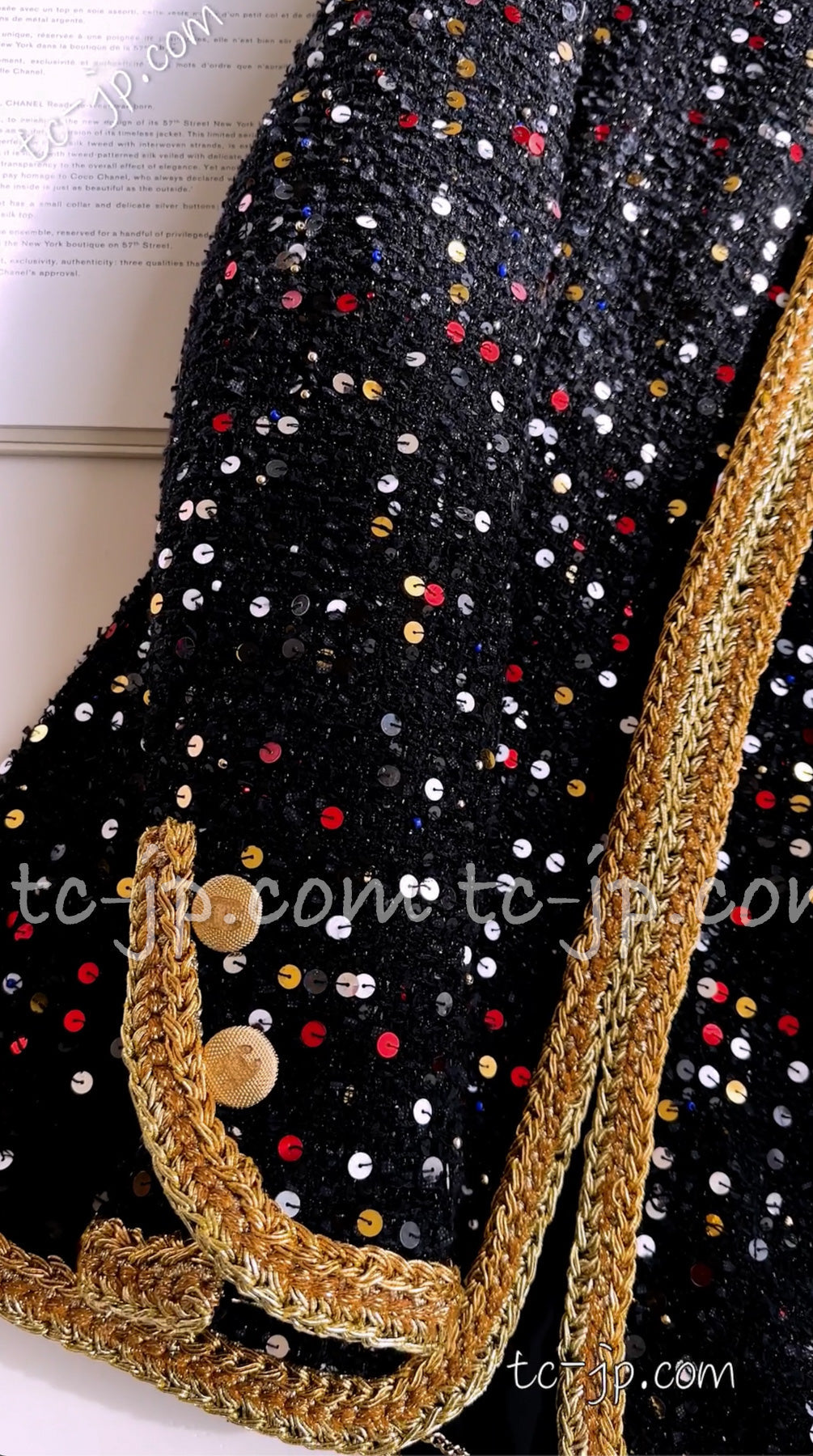 CHANEL 22S Black Sequined Gold Trim Tweed Jacket 36 38 シャネル ブラック スパンコール ゴールド トリム ジャケット 即発