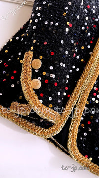 CHANEL 22S Black Sequined Gold Trim Tweed Jacket 36 38 シャネル ブラック スパンコール ゴールド トリム ジャケット 即発