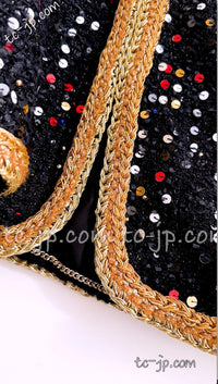 CHANEL 22S Black Sequined Gold Trim Tweed Jacket 36 38 シャネル ブラック スパンコール ゴールド トリム ジャケット 即発