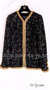 CHANEL 22S Black Sequined Gold Trim Tweed Jacket 36 38 シャネル ブラック スパンコール ゴールド トリム ジャケット 即発