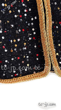 CHANEL 22S Black Sequined Gold Trim Tweed Jacket 36 38 シャネル ブラック スパンコール ゴールド トリム ジャケット 即発
