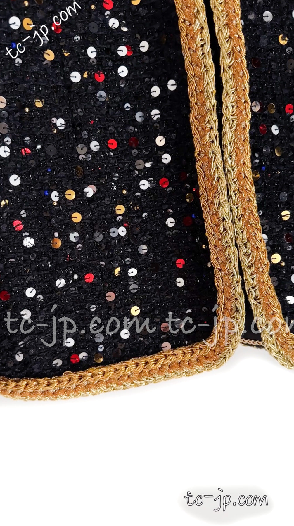 CHANEL 22S Black Sequined Gold Trim Tweed Jacket 36 38 シャネル ブラック スパンコール ゴールド トリム ジャケット 即発