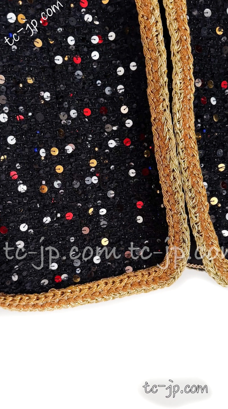 CHANEL 22S Black Sequined Gold Trim Tweed Jacket 36 38 シャネル ブラック スパンコール ゴールド トリム ジャケット 即発
