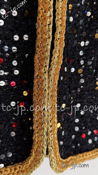 CHANEL 22S Black Sequined Gold Trim Tweed Jacket 36 38 シャネル ブラック スパンコール ゴールド トリム ジャケット 即発