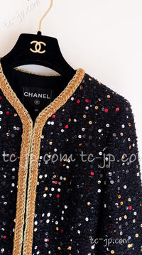 CHANEL 22S Black Sequined Gold Trim Tweed Jacket 36 38 シャネル ブラック スパンコール ゴールド トリム ジャケット 即発