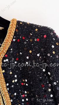 CHANEL 22S Black Sequined Gold Trim Tweed Jacket 36 38 シャネル ブラック スパンコール ゴールド トリム ジャケット 即発