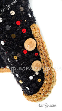 CHANEL 22S Black Sequined Gold Trim Tweed Jacket 36 38 シャネル ブラック スパンコール ゴールド トリム ジャケット 即発