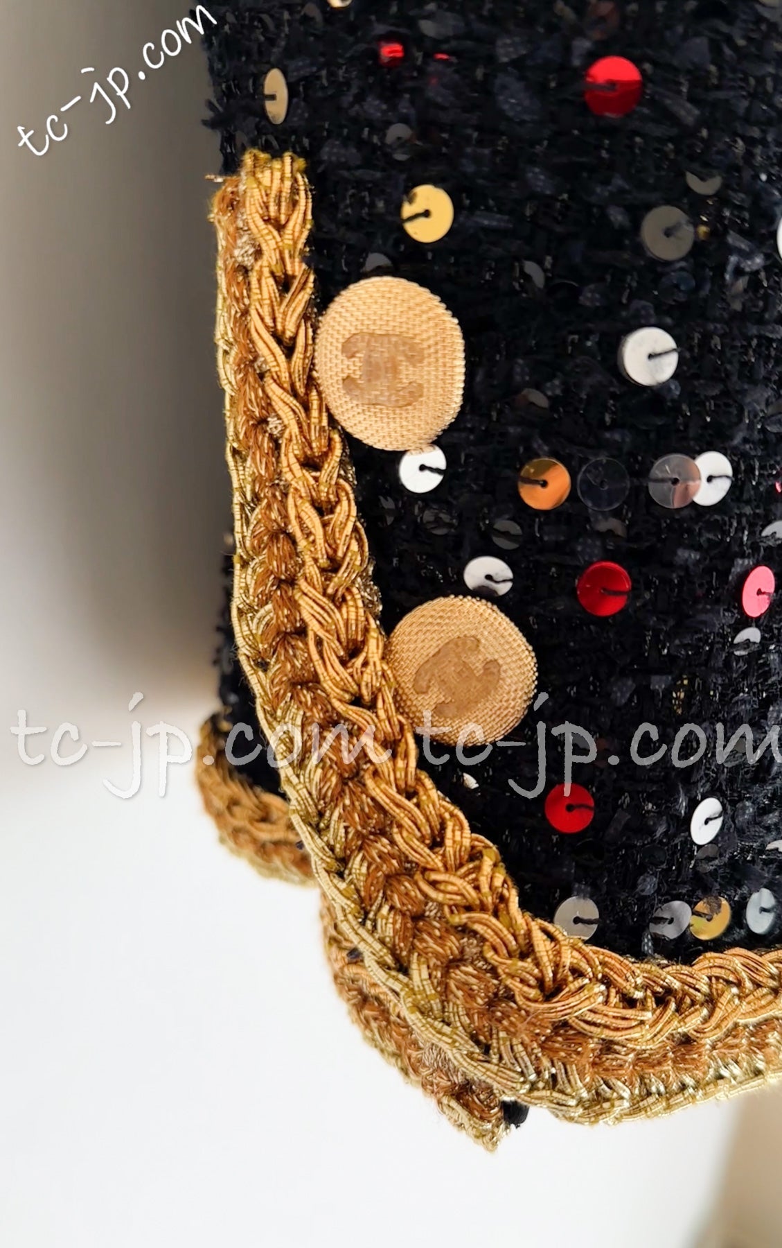 CHANEL 22S Black Sequined Gold Trim Tweed Jacket 36 38 シャネル ブラック スパンコール ゴールド トリム ジャケット 即発
