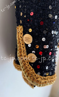 CHANEL 22S Black Sequined Gold Trim Tweed Jacket 36 38 シャネル ブラック スパンコール ゴールド トリム ジャケット 即発