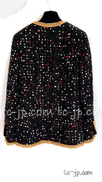 CHANEL 22S Black Sequined Gold Trim Tweed Jacket 36 38 シャネル ブラック スパンコール ゴールド トリム ジャケット 即発