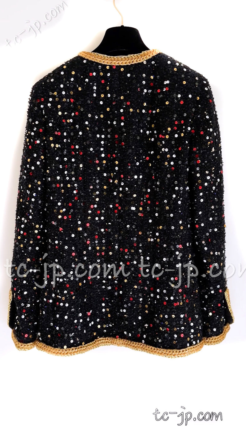CHANEL 22S Black Sequined Gold Trim Tweed Jacket 36 38 シャネル ブラック スパンコール ゴールド トリム ジャケット 即発