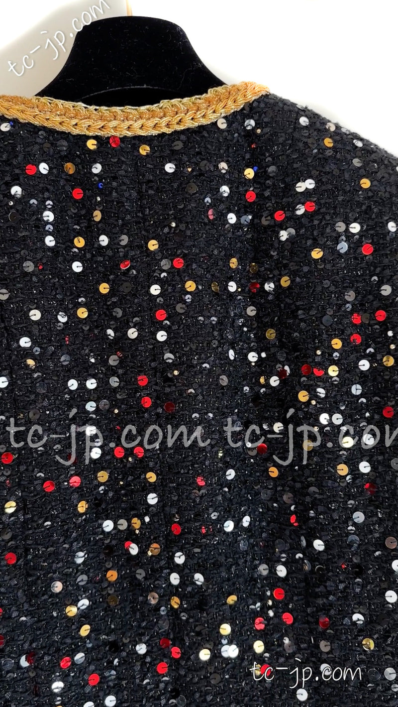 CHANEL 22S Black Sequined Gold Trim Tweed Jacket 36 38 シャネル ブラック スパンコール ゴールド トリム ジャケット 即発