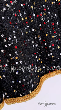 CHANEL 22S Black Sequined Gold Trim Tweed Jacket 36 38 シャネル ブラック スパンコール ゴールド トリム ジャケット 即発