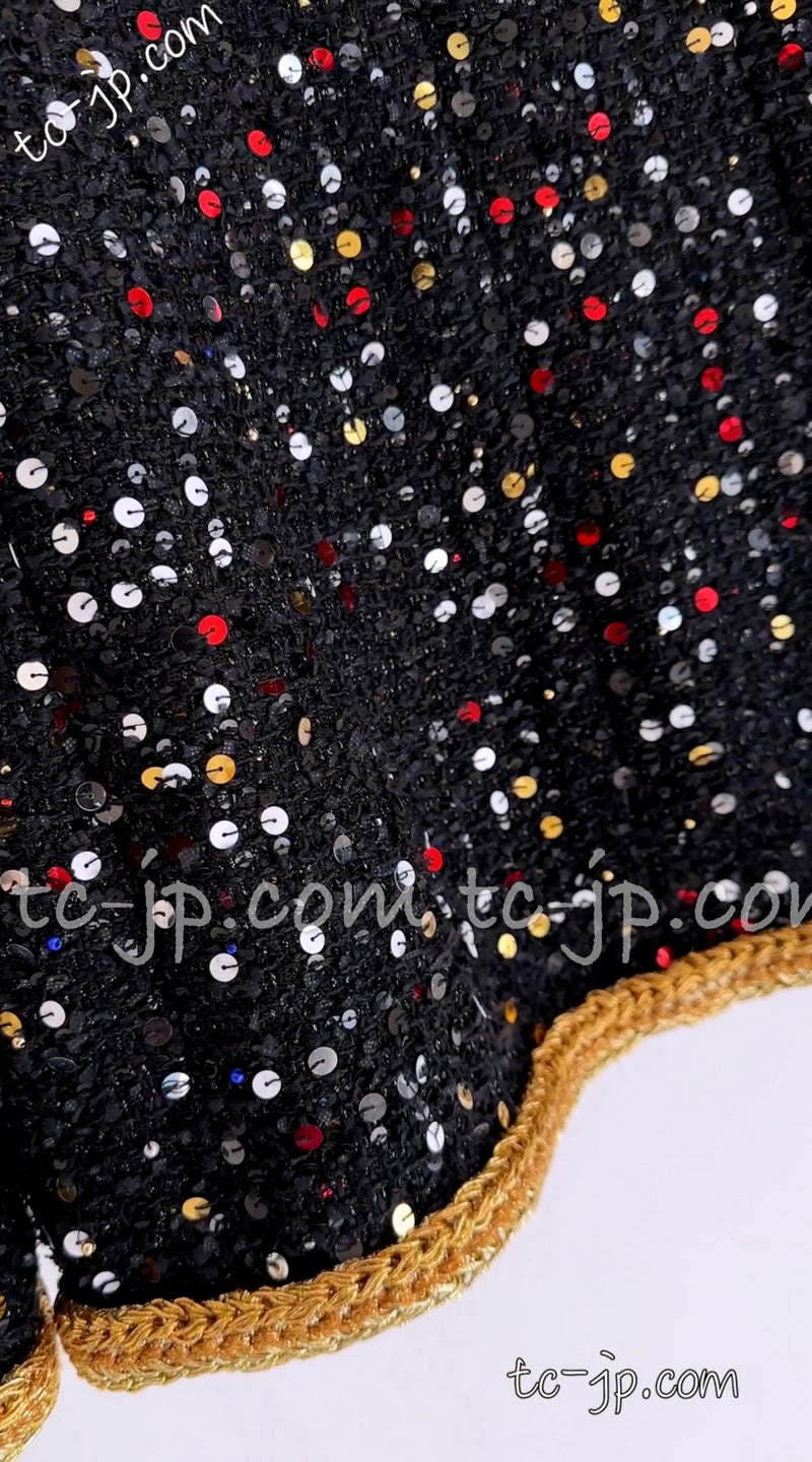 CHANEL 22S Black Sequined Gold Trim Tweed Jacket 36 38 シャネル ブラック スパンコール ゴールド トリム ジャケット 即発