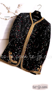 CHANEL 22S Black Sequined Gold Trim Tweed Jacket 36 38 シャネル ブラック スパンコール ゴールド トリム ジャケット 即発