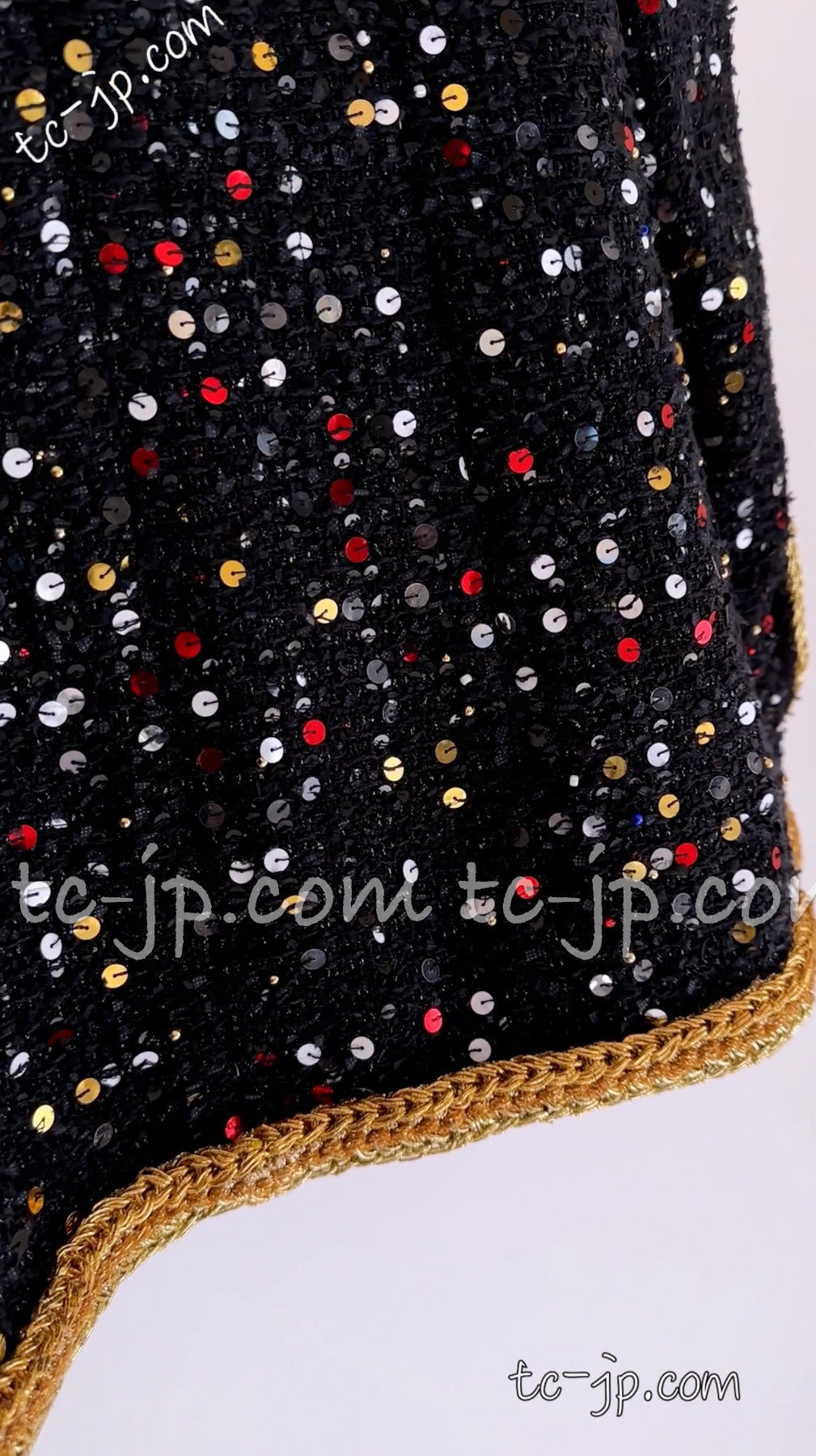 CHANEL 22S Black Sequined Gold Trim Tweed Jacket 36 38 シャネル ブラック スパンコール ゴールド トリム ジャケット 即発