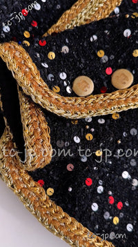 CHANEL 22S Black Sequined Gold Trim Tweed Jacket 36 38 シャネル ブラック スパンコール ゴールド トリム ジャケット 即発