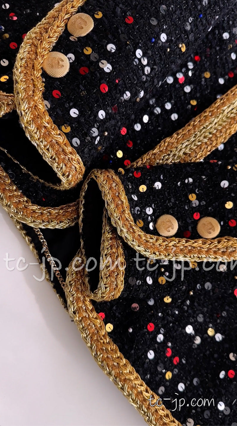 CHANEL 22S Black Sequined Gold Trim Tweed Jacket 36 38 シャネル ブラック スパンコール ゴールド トリム ジャケット 即発
