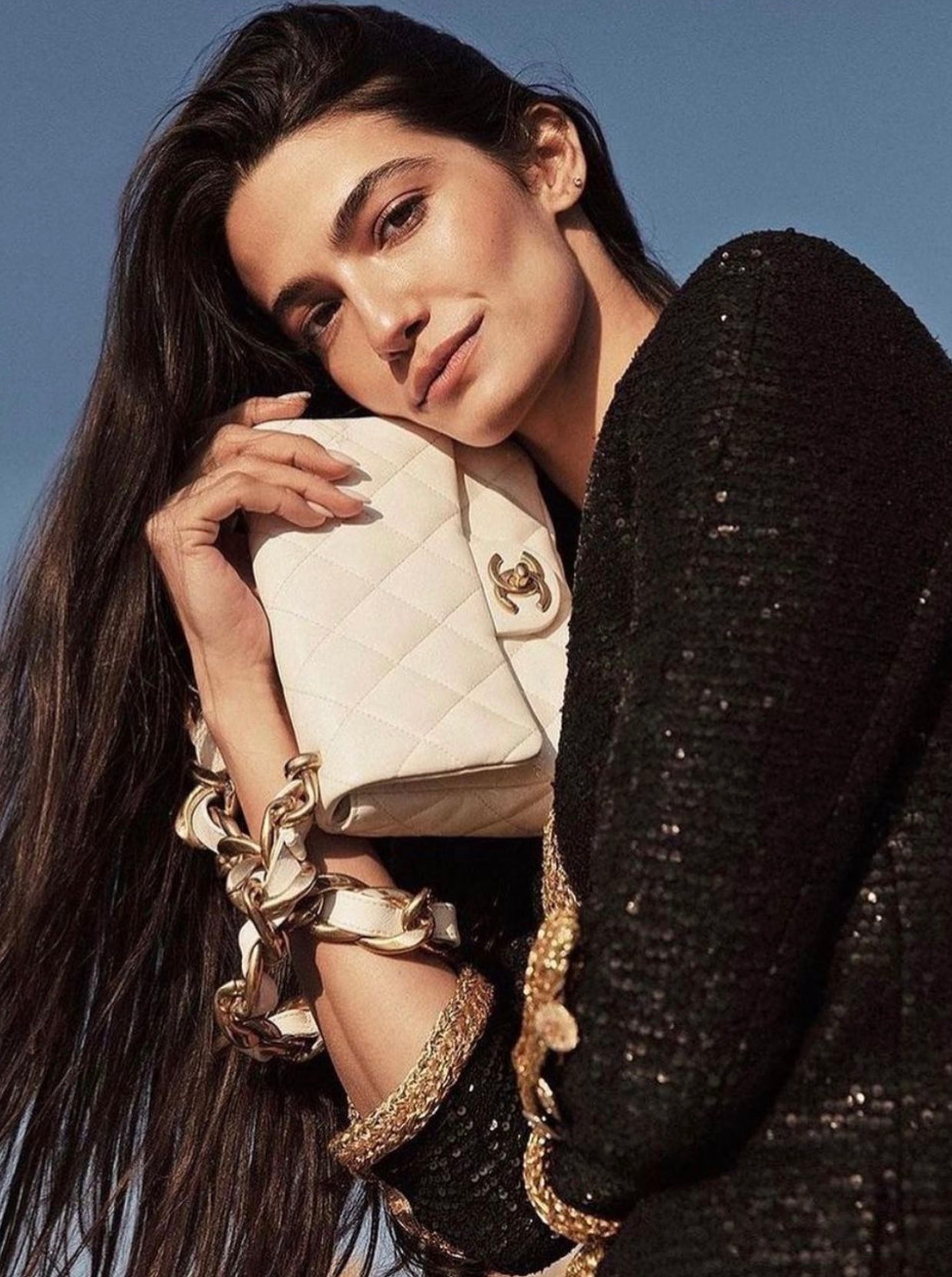 CHANEL 22S Black Sequined Gold Trim Tweed Jacket 36 38 シャネル ブラック スパンコール ゴールド トリム ジャケット 即発