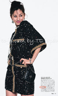 CHANEL 22S Black Sequined Gold Trim Tweed Jacket 36 38 シャネル ブラック スパンコール ゴールド トリム ジャケット 即発