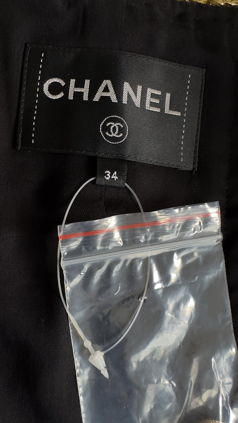 CHANEL 22S Black Sequined Gold Trim Tweed Jacket 36 38 シャネル ブラック スパンコール ゴールド トリム ジャケット 即発