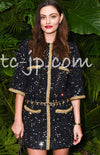 CHANEL 22S Black Sequined Gold Trim Tweed Jacket 36 38 シャネル ブラック スパンコール ゴールド トリム ジャケット 即発