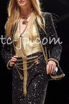 CHANEL 22S Black Sequined Gold Trim Tweed Jacket 36 38 シャネル ブラック スパンコール ゴールド トリム ジャケット 即発