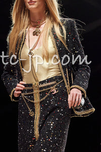 CHANEL 22S Black Sequined Gold Trim Tweed Jacket 36 38 シャネル ブラック スパンコール ゴールド トリム ジャケット 即発