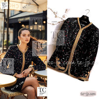 CHANEL 22S Black Sequined Gold Trim Tweed Jacket Coat 36 38 シャネル ブラック スパンコール ゴールド トリム ジャケット コート 即発