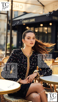 CHANEL 22S Black Sequined Gold Trim Tweed Jacket Coat 36 38 シャネル ブラック スパンコール ゴールド トリム ジャケット コート 即発 - TC JAPAN