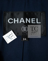 CHANEL 19A Navy Red Ivory Collarless Wool Tweed Jacket 34 36 シャネル ネイビー レッド アイボリー ノーカラー ウール ツイード ジャケット 即発